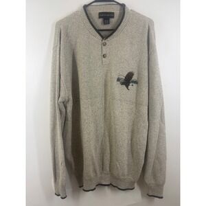 Croft & Barrow Mens Large Tall Henley Sweater Beige Eagle Mountain Knit USA Made